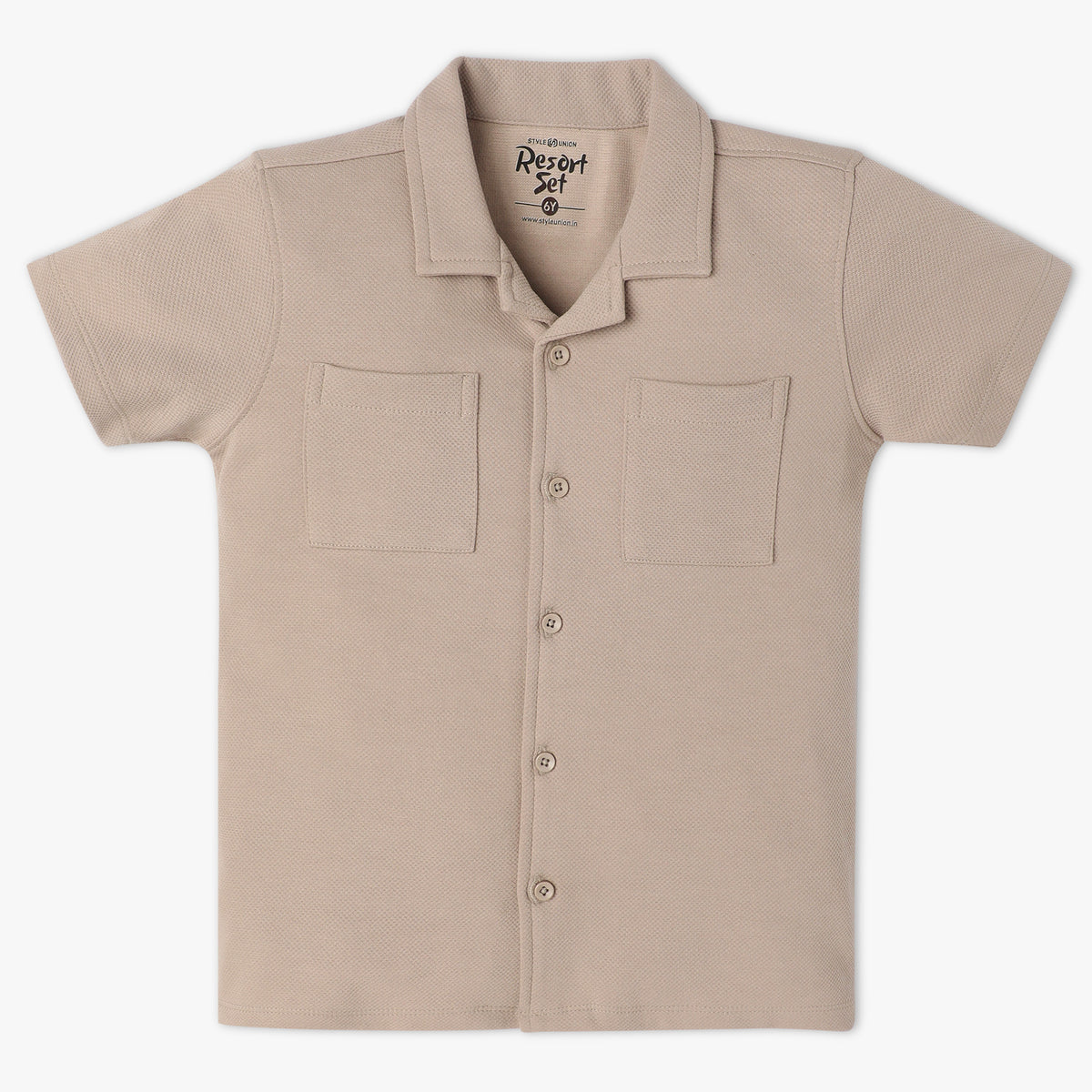 Boys Regular Fit Solid Camp Collar Half Sleeve Shirt