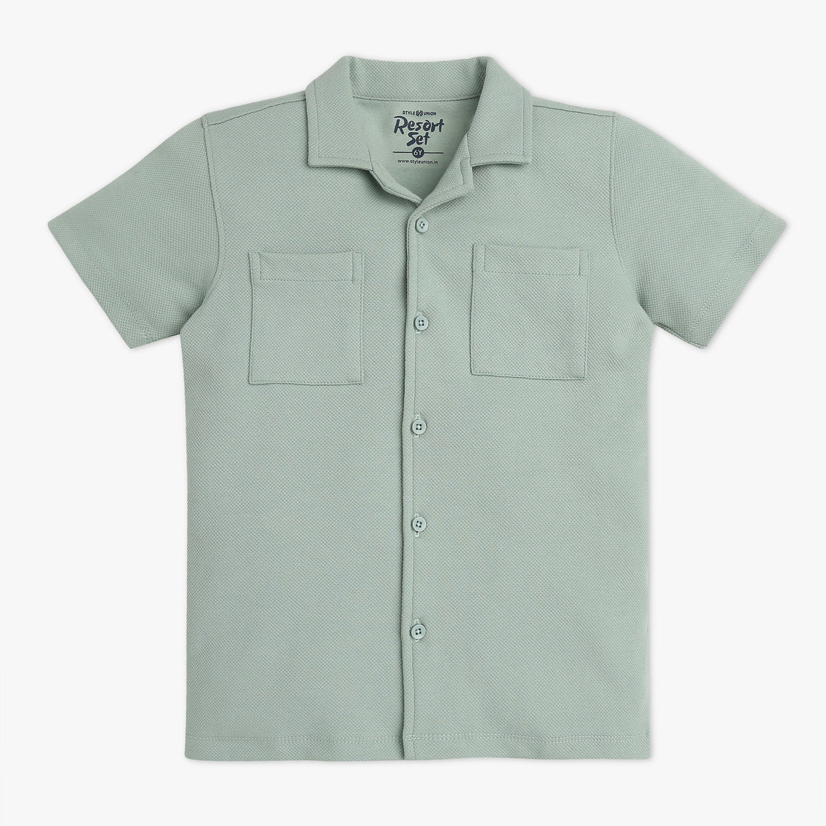 Boys Solid Lapel Collar Resort Sets Cuban Shirt