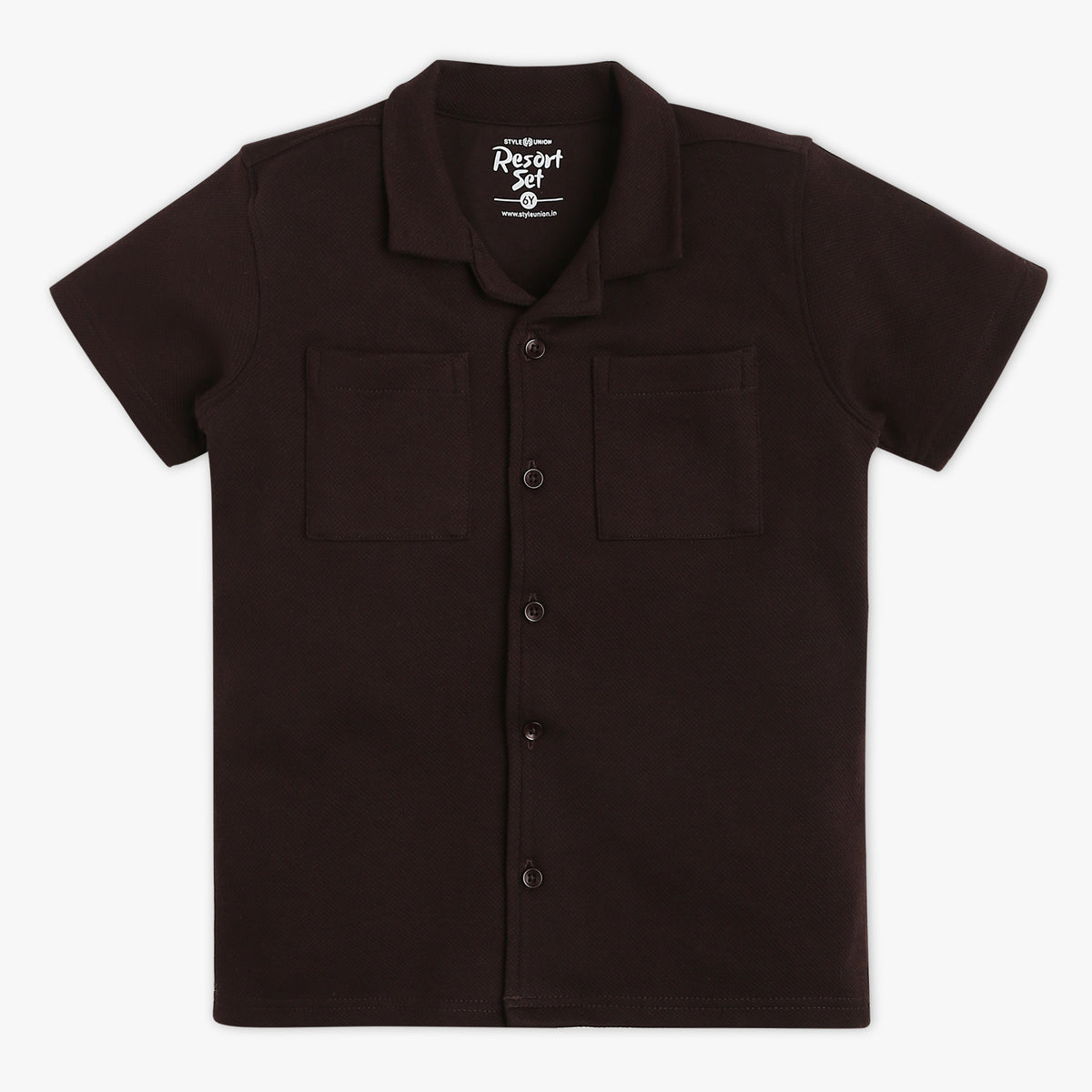 Boys Regular Fit Solid Camp Collar Half Sleeve Shirt