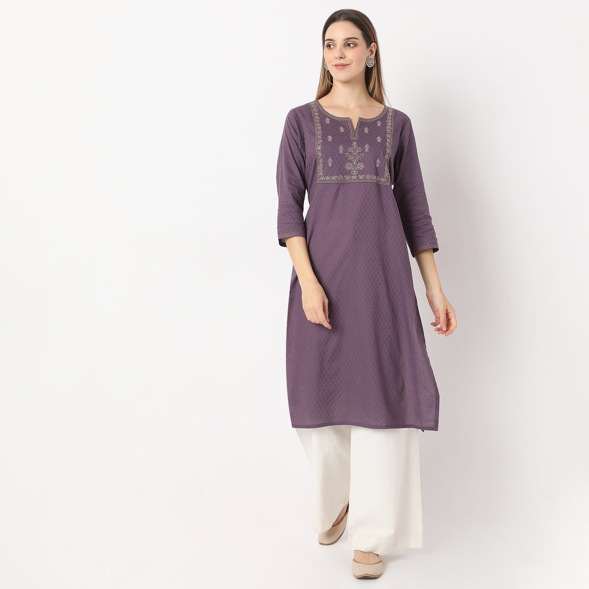 Embroidered Below Knee Length Straight Table Kurta