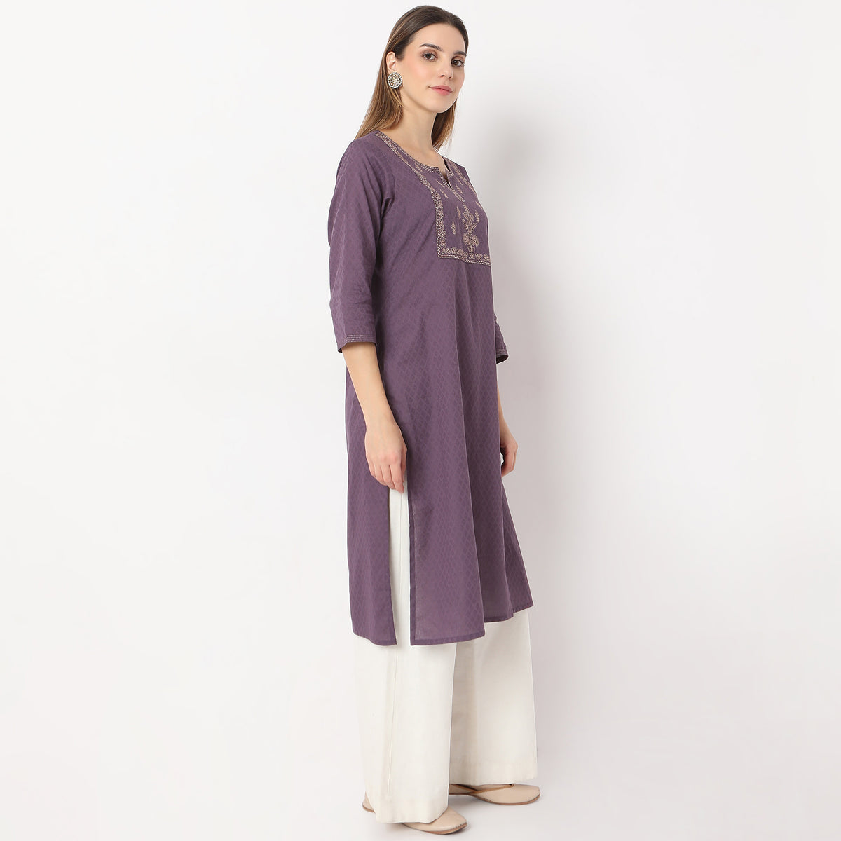 Embroidered Below Knee Length Straight Table Kurta
