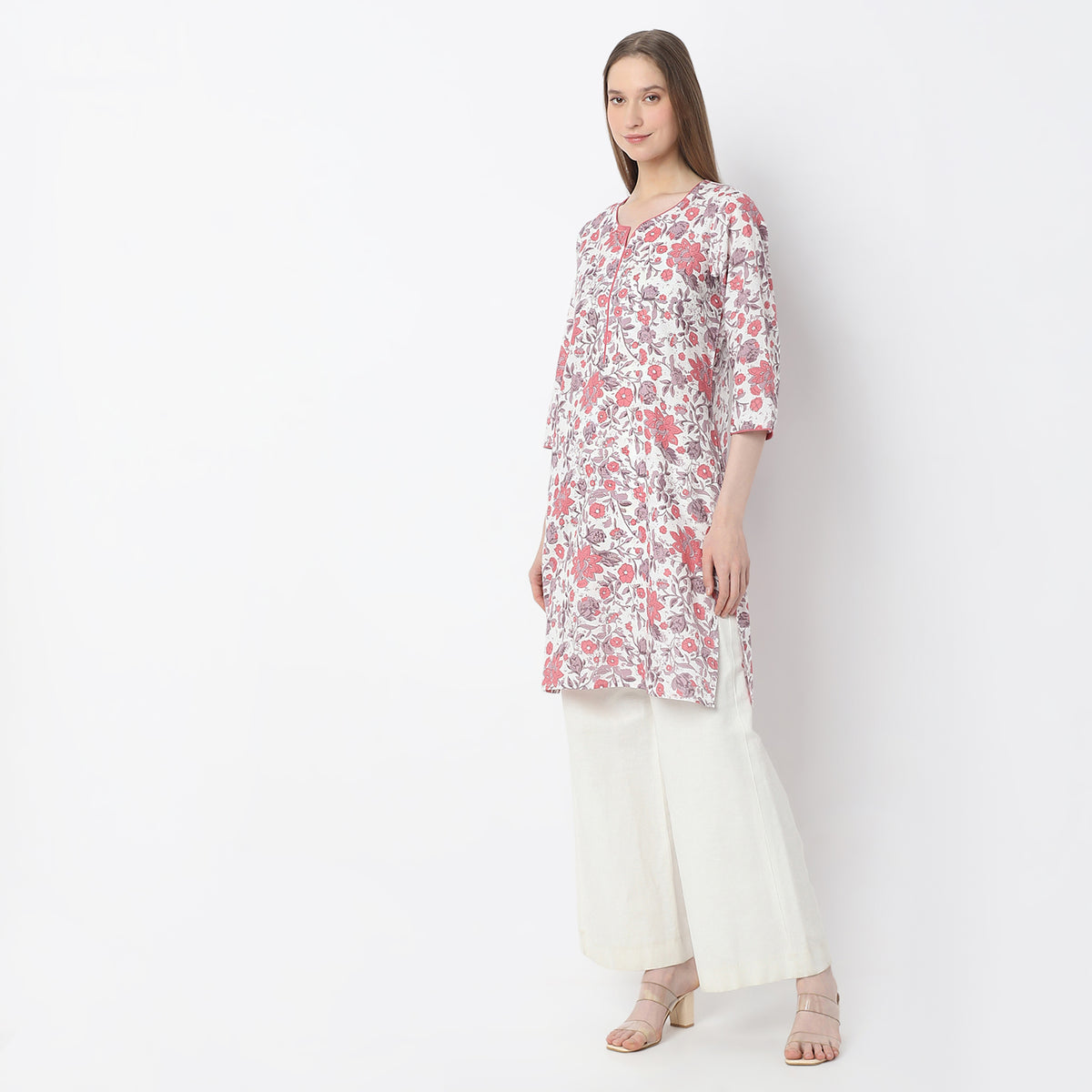 Floral Knee Length Printed Straight Fit Table Kurta