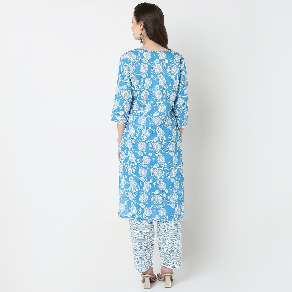 V-Neck Printed Yoke Long Kurta