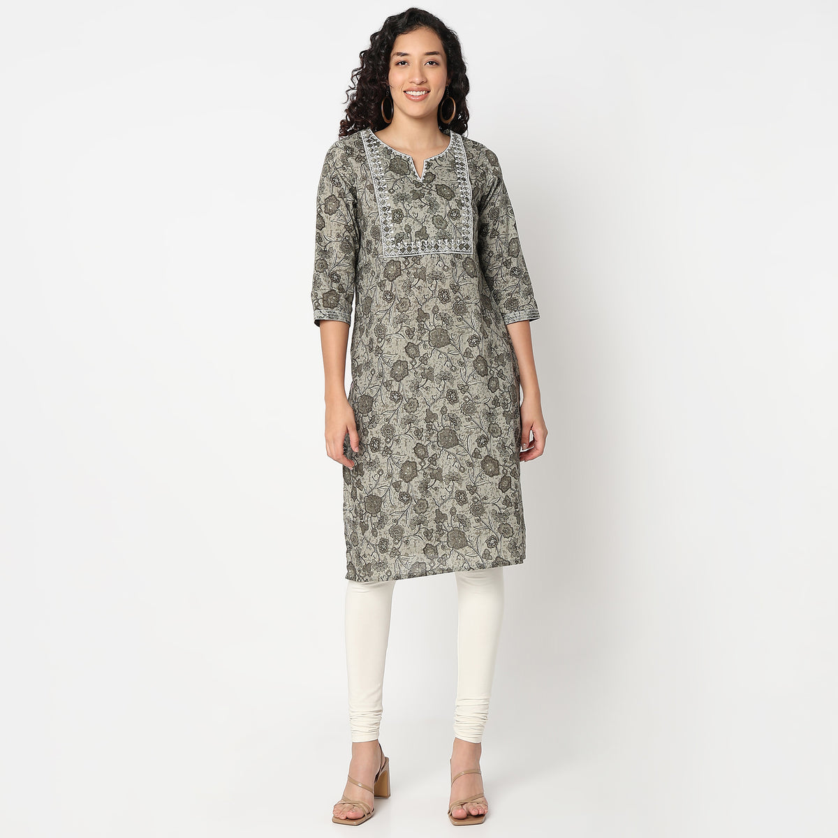 Yoke Printed Knee Length Straight Kurta