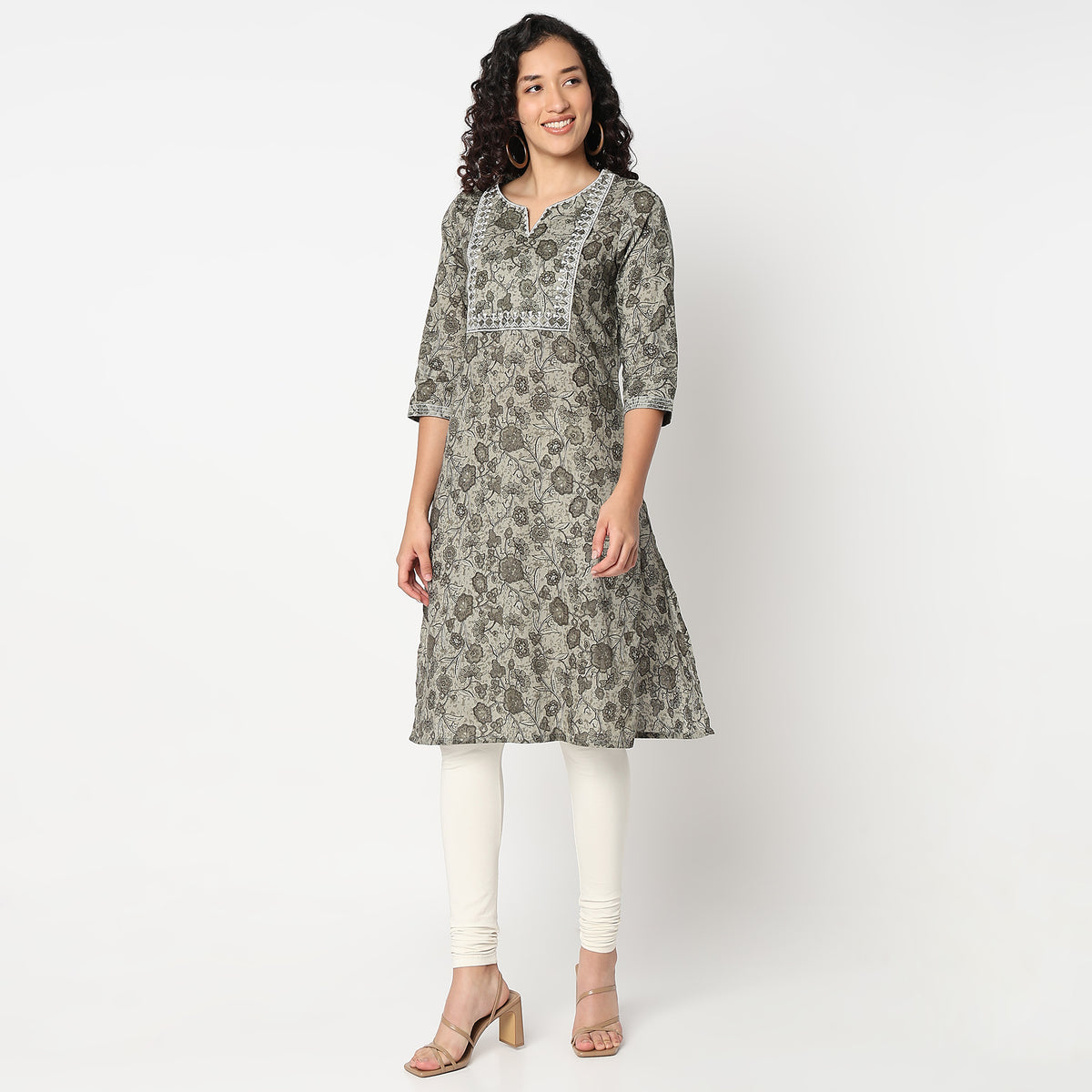 Yoke Printed Knee Length Straight Kurta