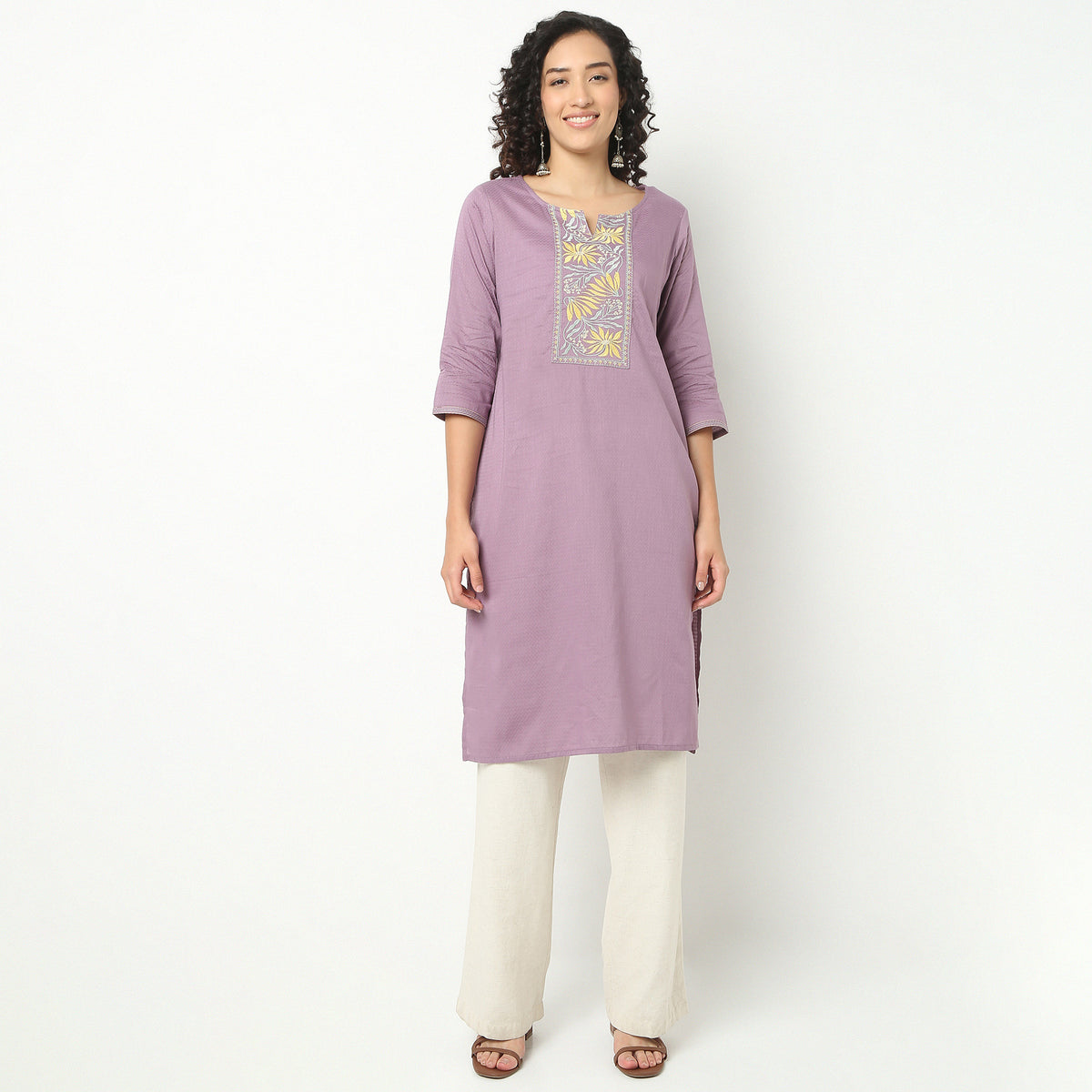 Straight Fit Embroidered Yoke Kurta
