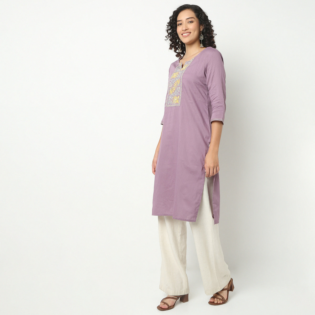 Straight Fit Embroidered Yoke Kurta