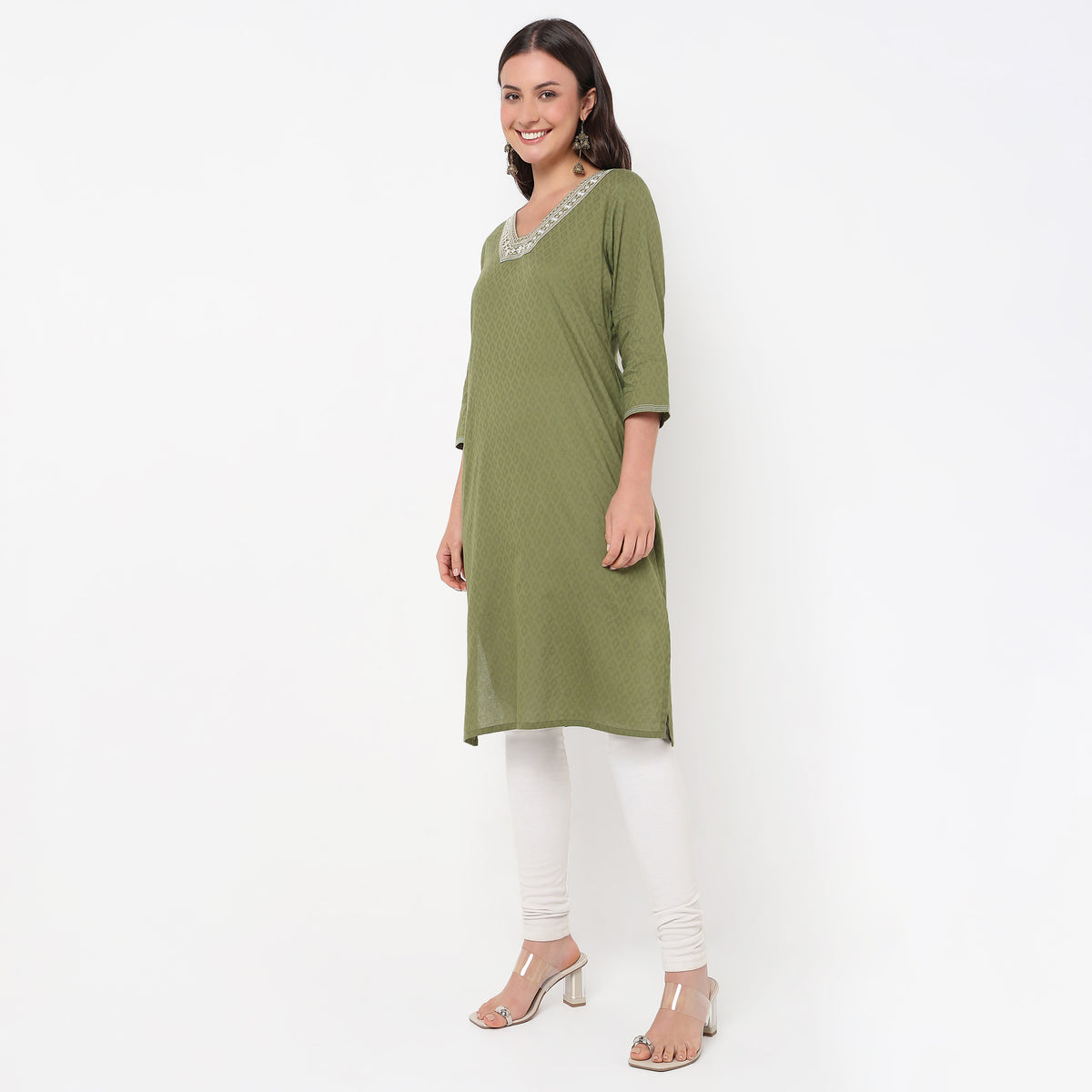 Straight Fit Embroidered Yoke Kurta