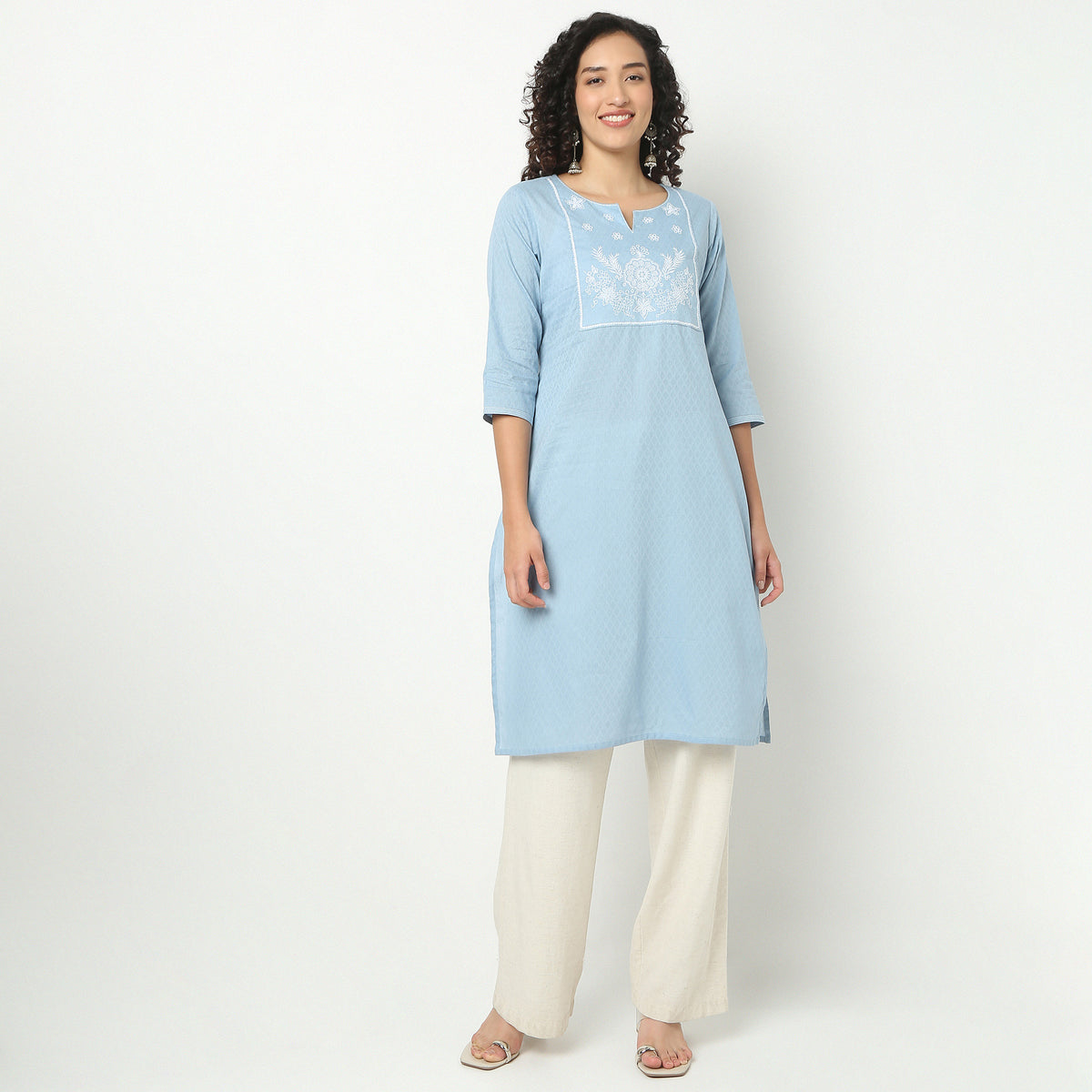 Straight Fit Embroidered Yoke Kurta