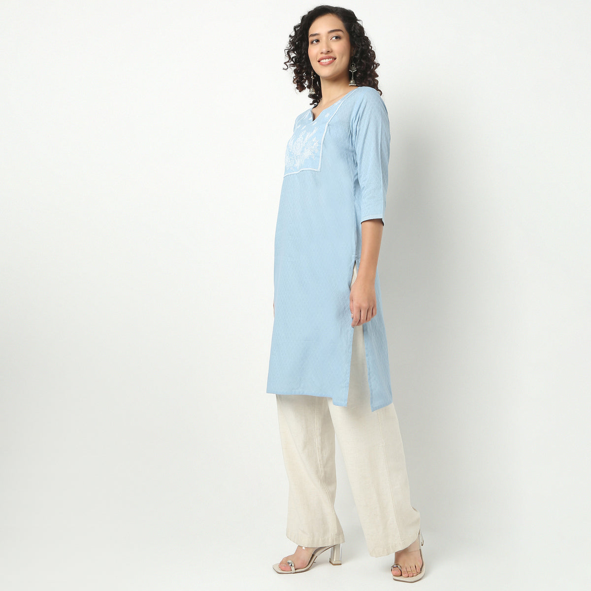 Straight Fit Embroidered Yoke Kurta