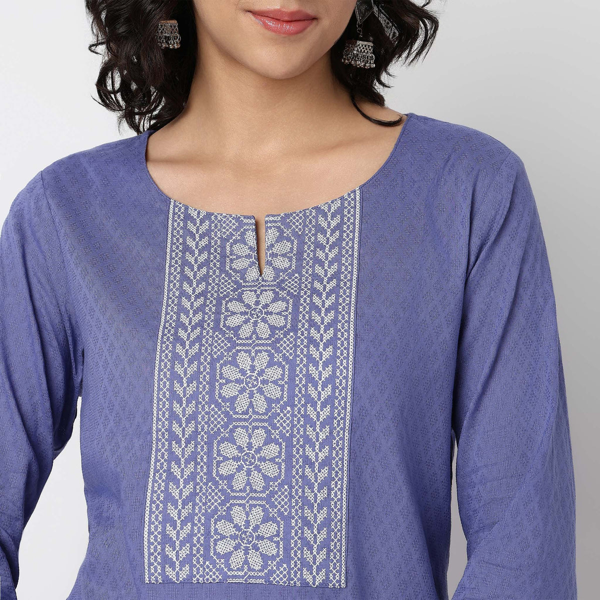 Round Neck Embroidered Yoke Straight Kurta