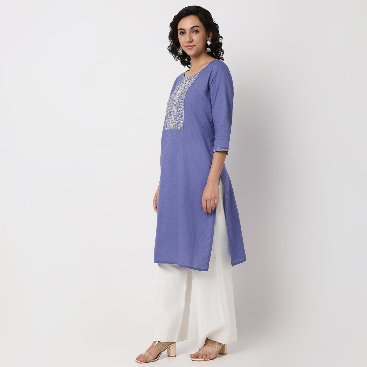 Round Neck Embroidered Yoke Straight Kurta