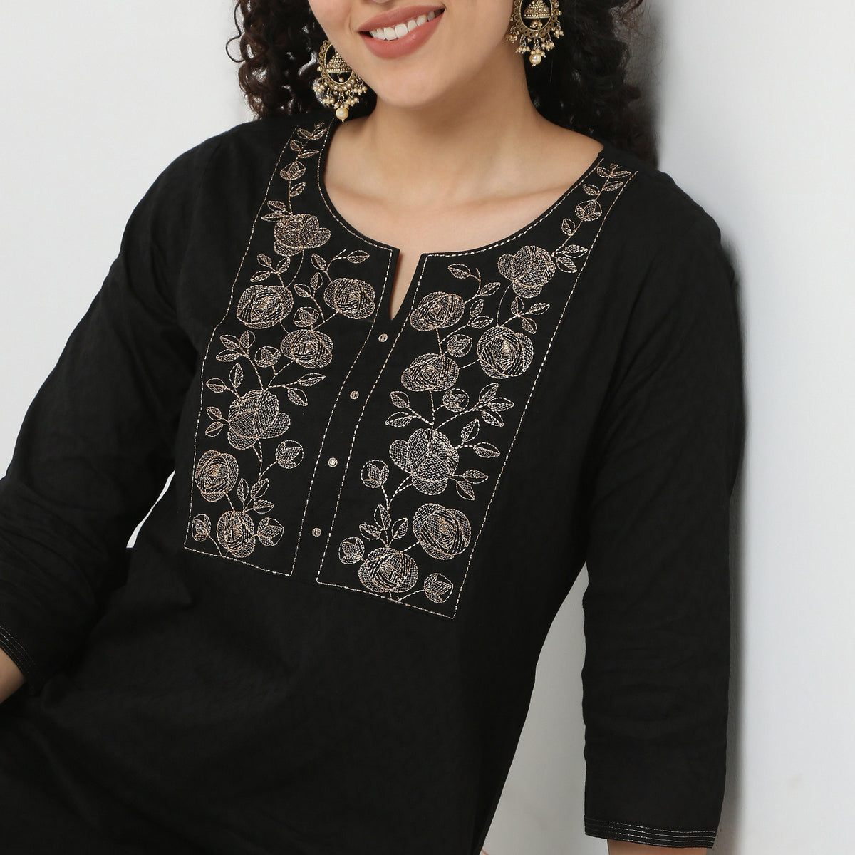 Emebroidered Yoke Kurta-Dobby