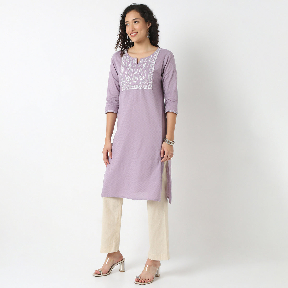 Emebroidered Yoke Kurta-Dobby