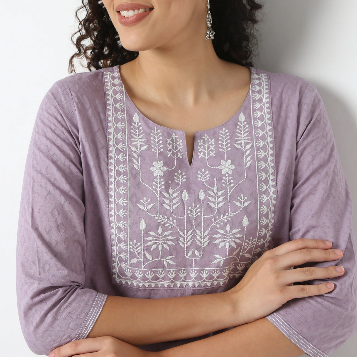 Emebroidered Yoke Kurta-Dobby