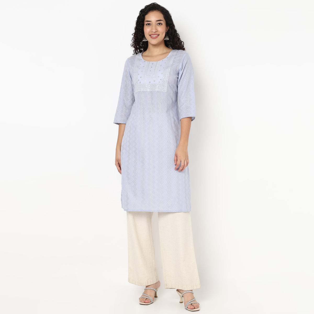 Embroidered Yoke Long Kurta