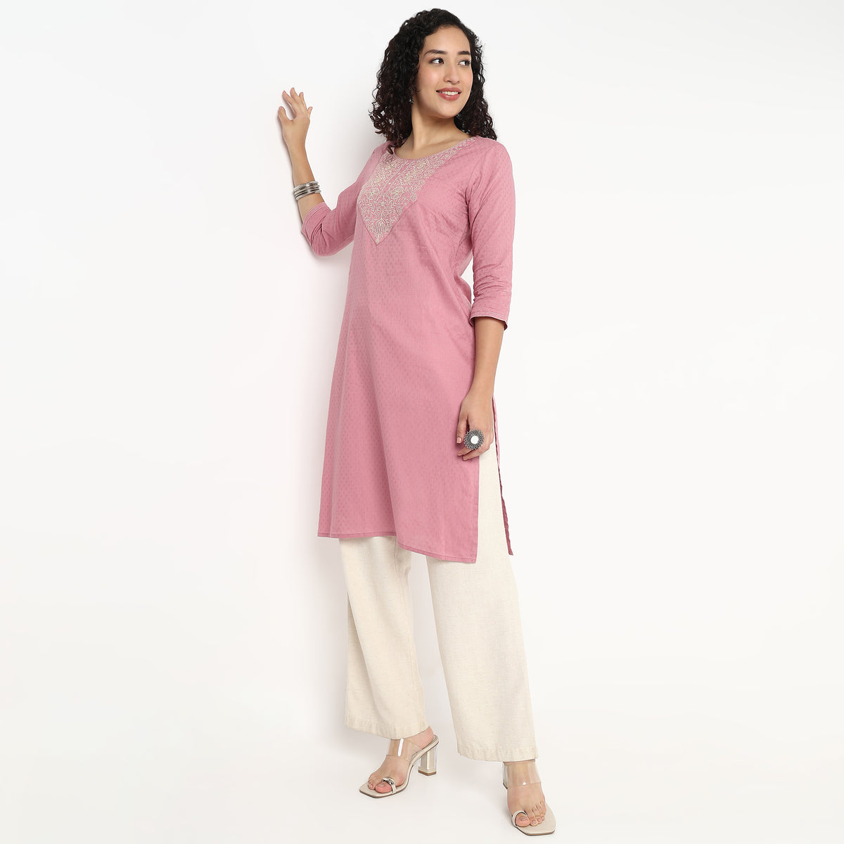 Embroidered Yoke Long Kurta