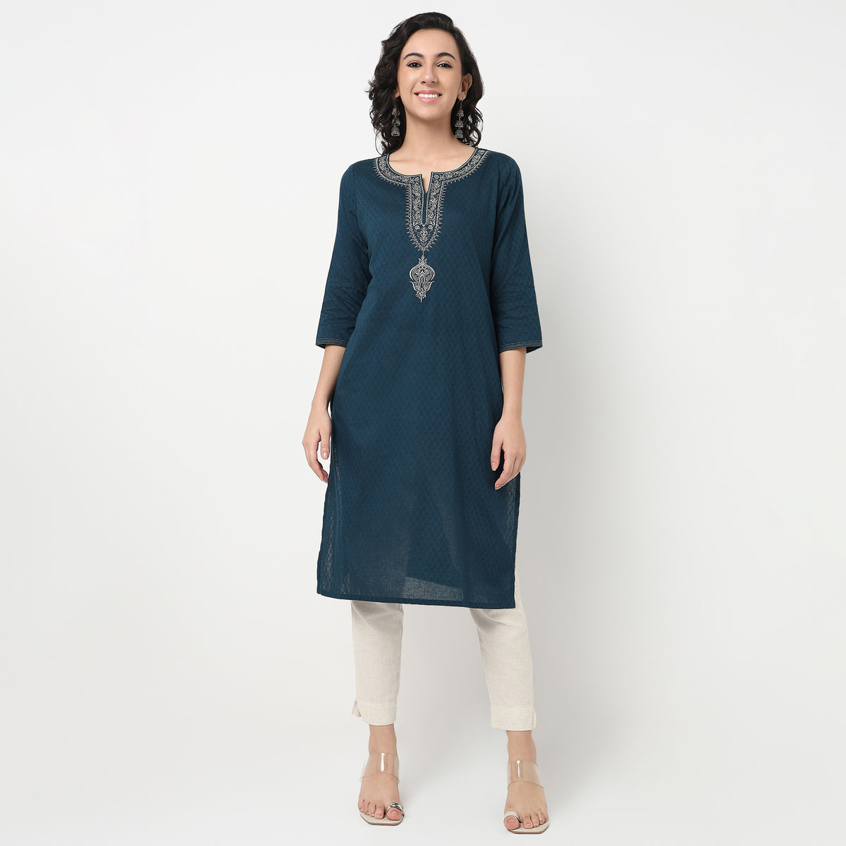 Order Now Women Embroidered Round Neck Straight Fit Ethnic Wear Kurta by Style Union