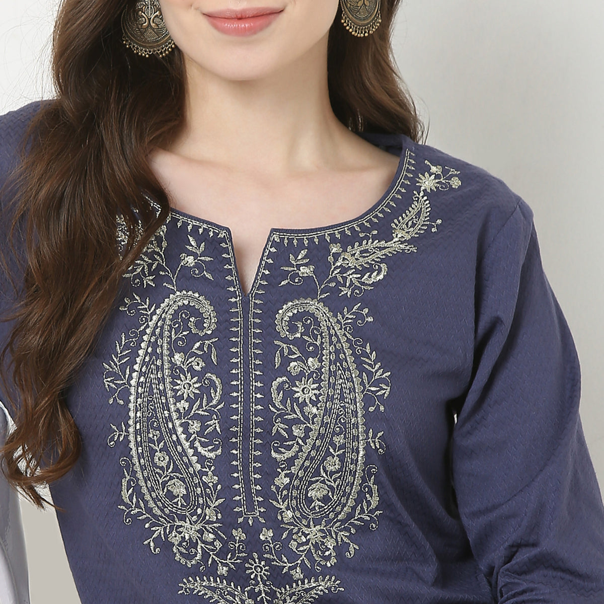Embroidered Yoke Long Kurta