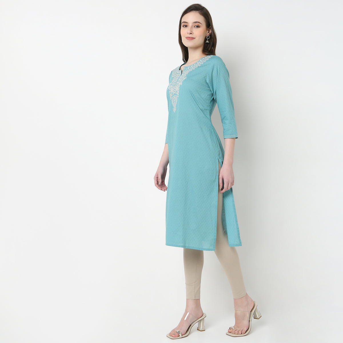 Embroidered Yoke Long Kurta