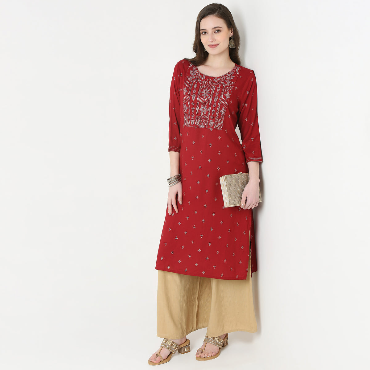 Embroidered Yoke Long Kurta
