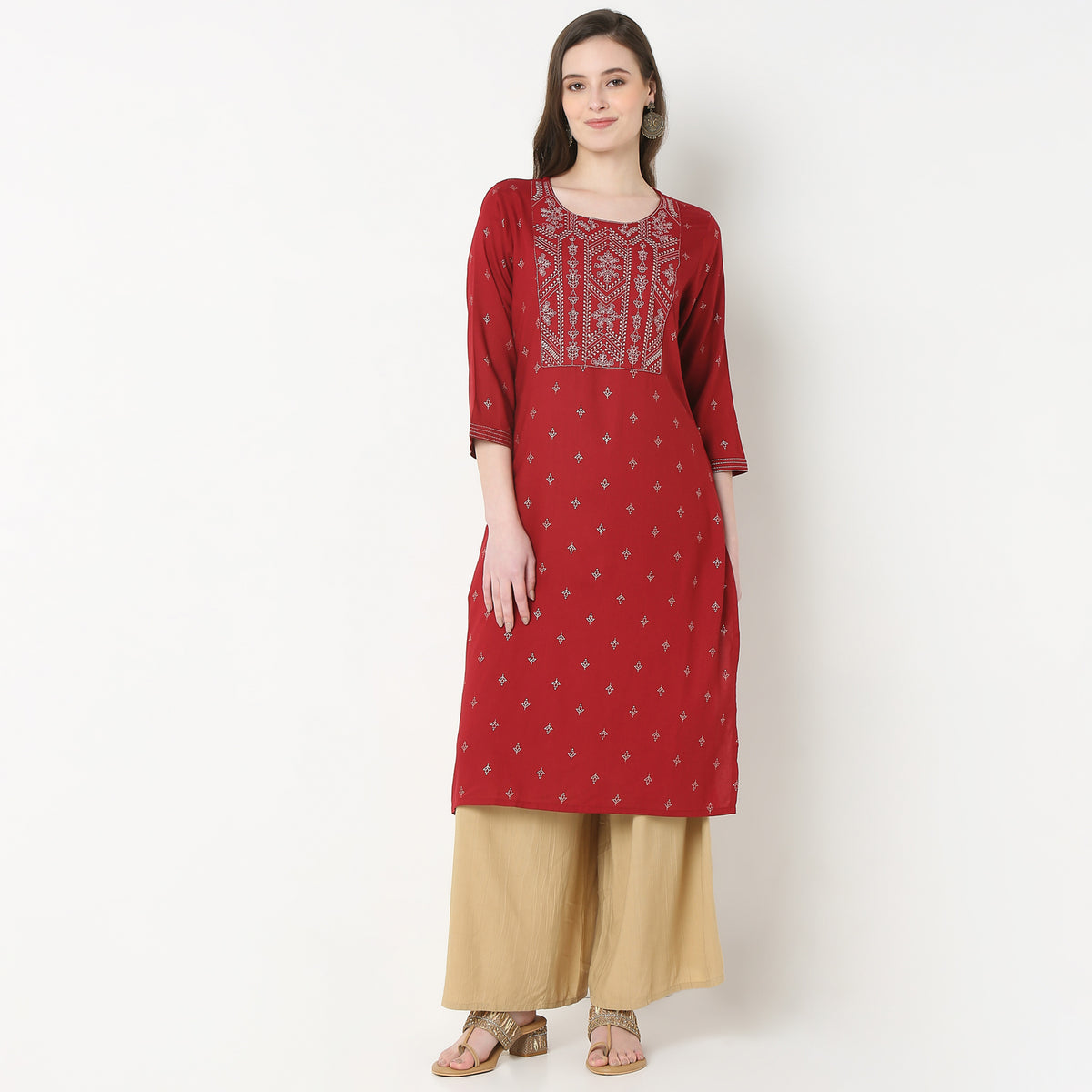 Embroidered Yoke Long Kurta
