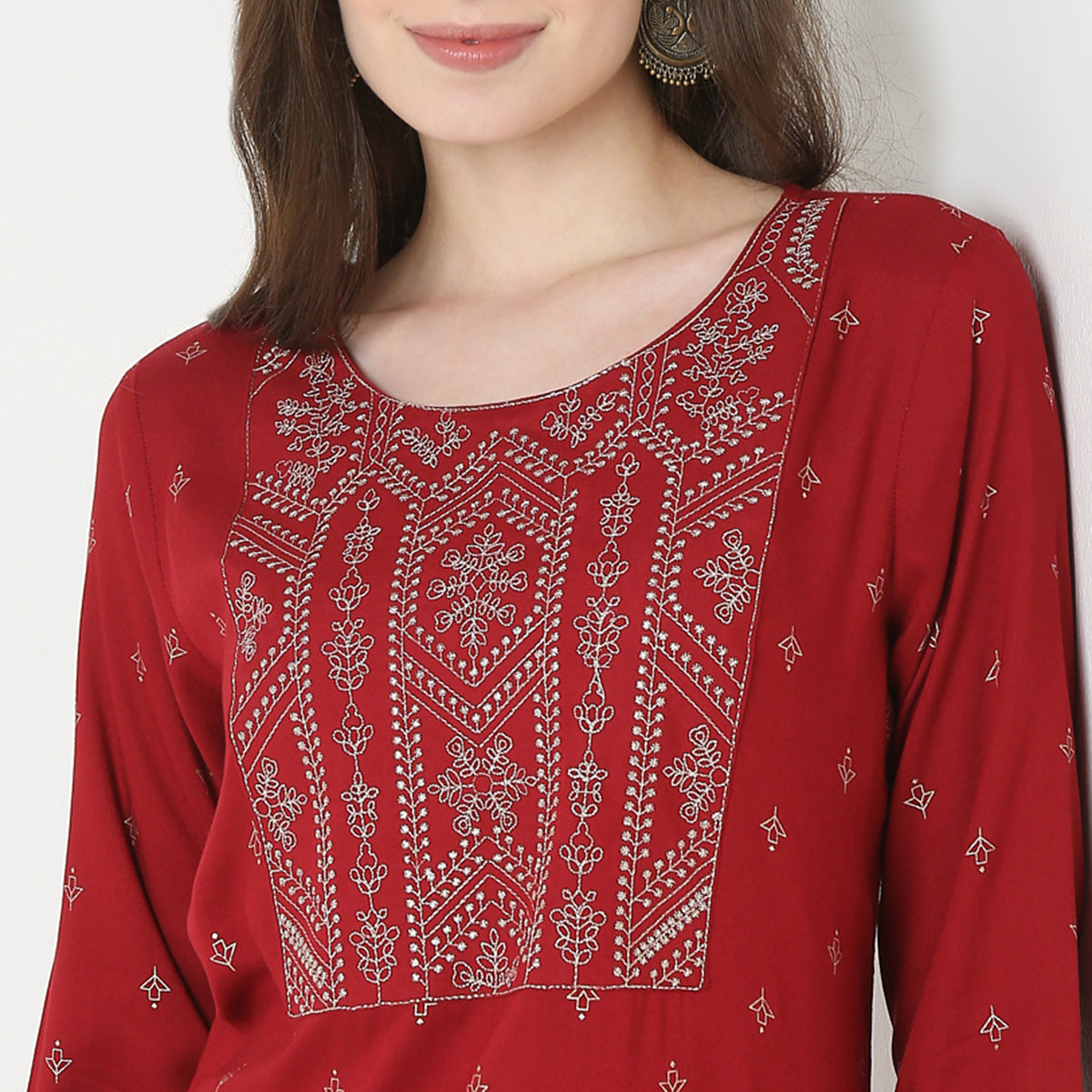 Embroidered Yoke Long Kurta