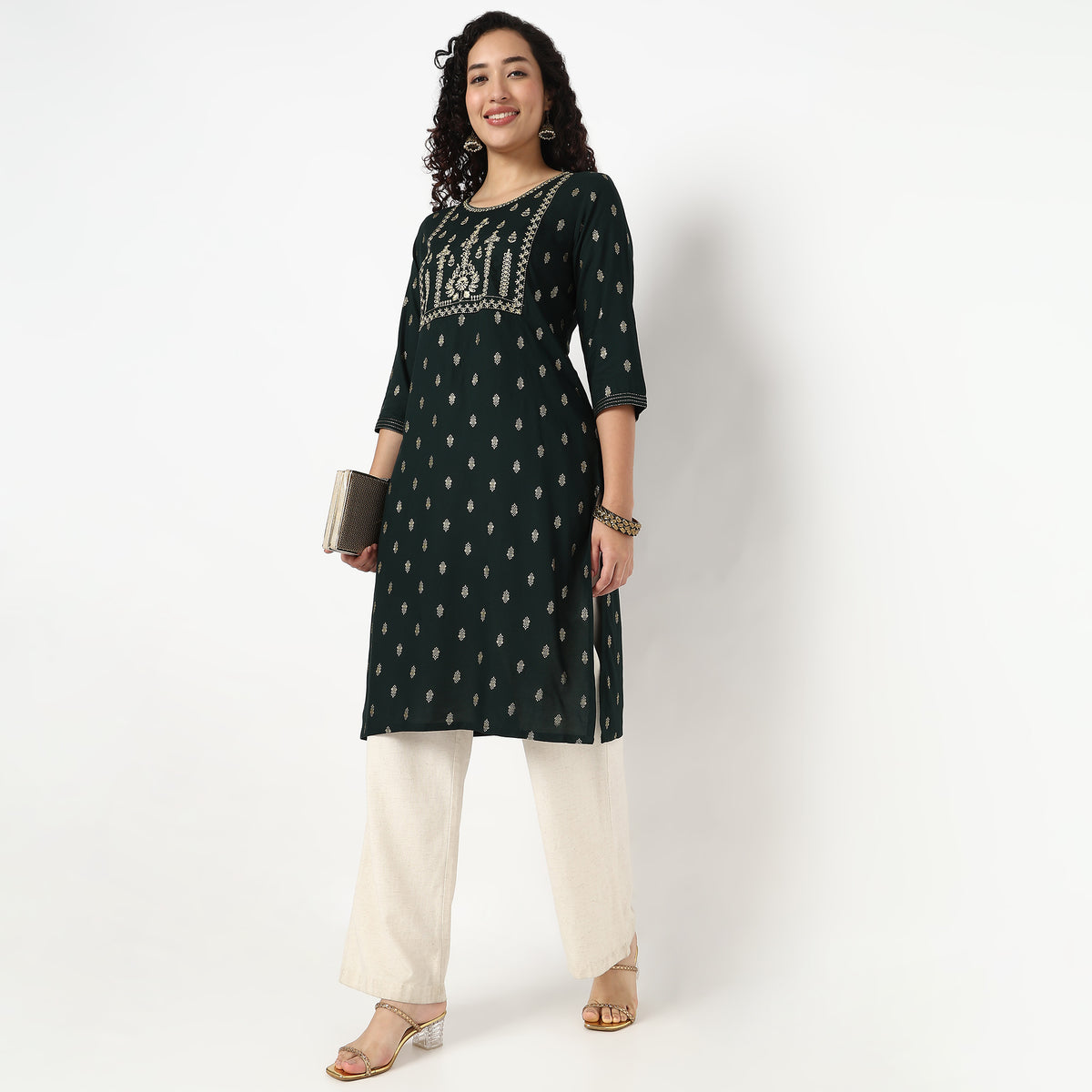 Embroidered Yoke Long Kurta