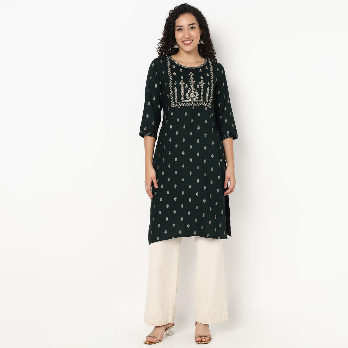 Embroidered Yoke Long Kurta