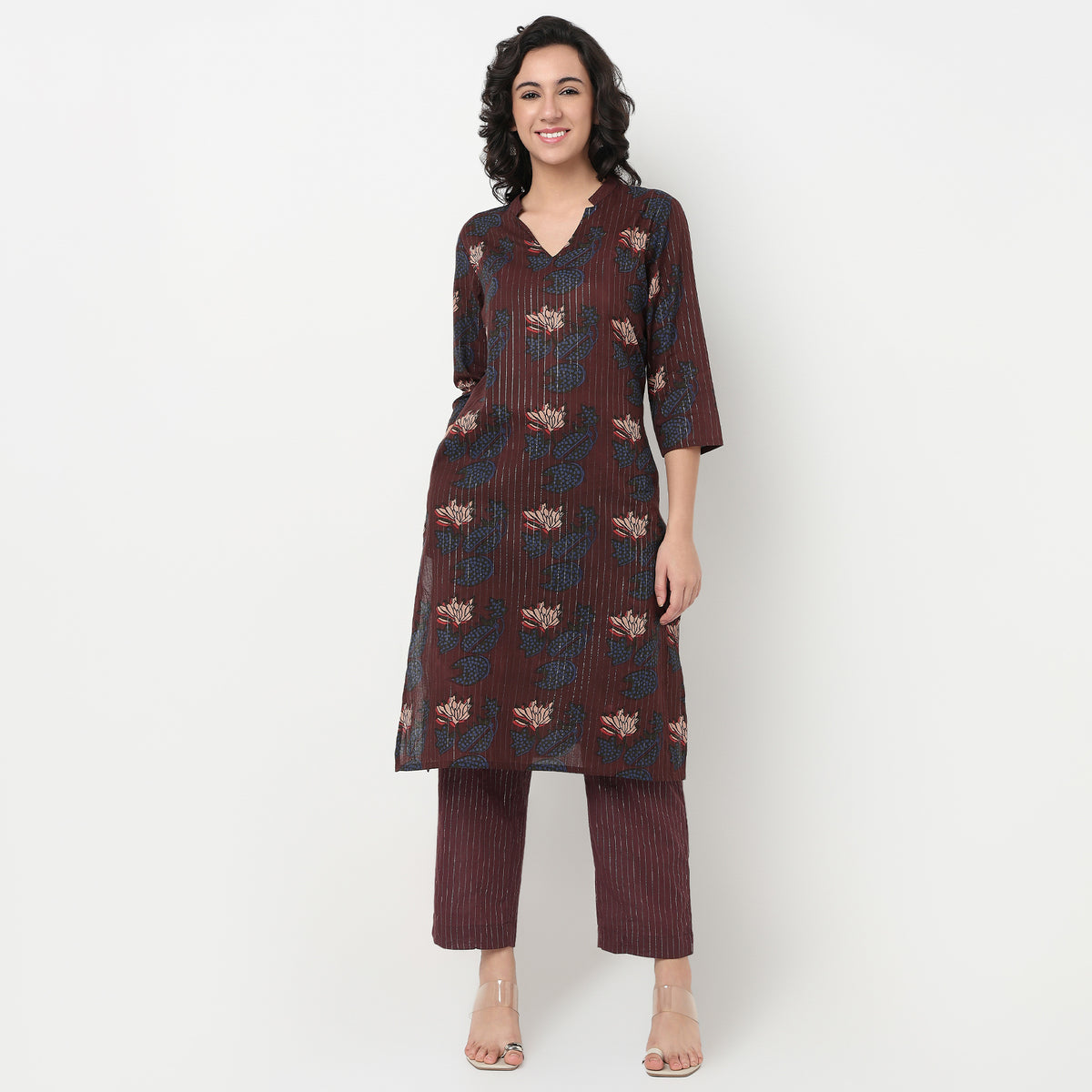 Order Now Women Floral V Neck Straight Fit Ethnic Wear Kurta by Style Union