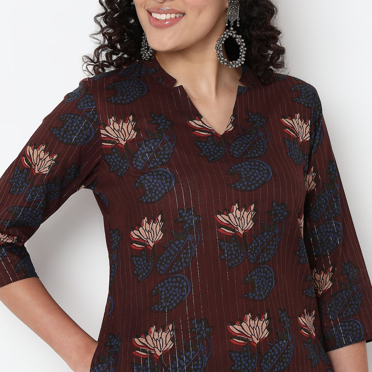 V-Neck With Notch Collar Floral Print Kurta