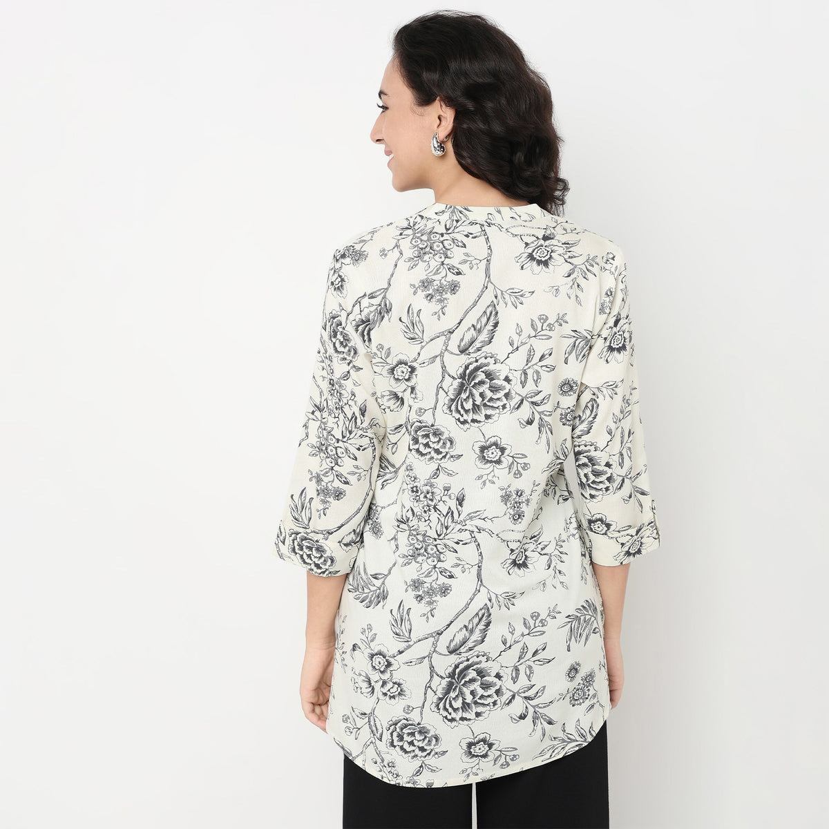 Order Now Women Printed Band Neck Straight Fit Ethnic Wear Short Kurti by Style Union