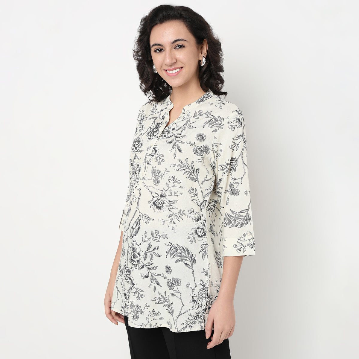 Order Now Women Printed Band Neck Straight Fit Ethnic Wear Short Kurti by Style Union