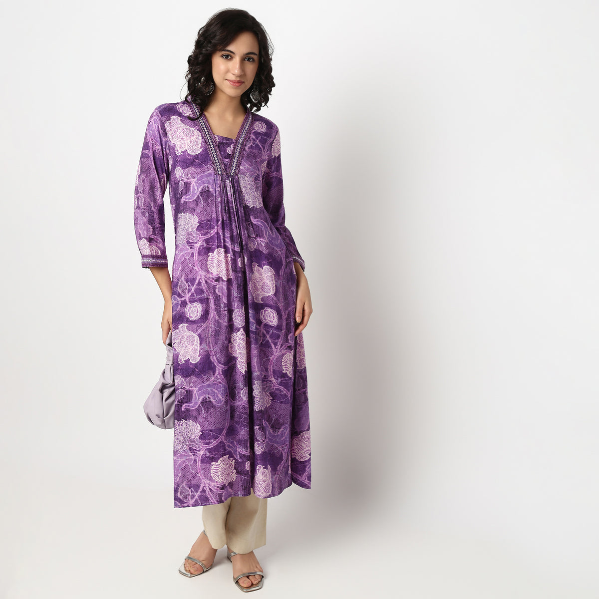 Buy Women Flare Fit Printed Three-Fourth Sleeve Kurta  - Style Union