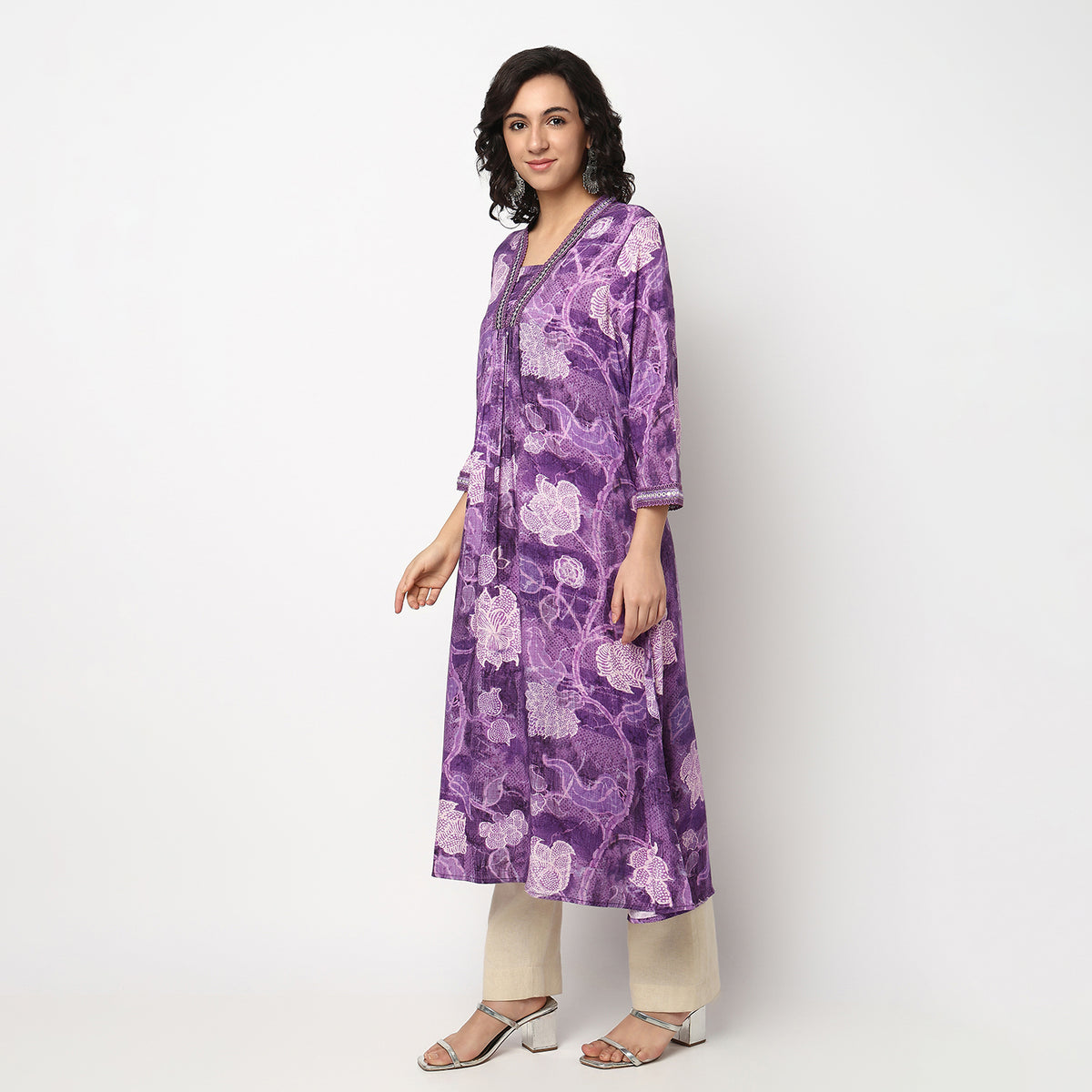 Buy Women Flare Fit Printed Three-Fourth Sleeve Kurta  - Style Union