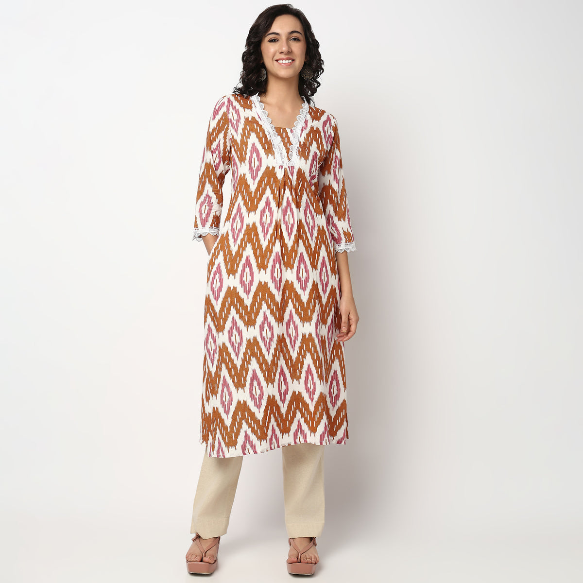 Buy Women Flare Fit Printed Three-Fourth Sleeve Kurta  - Style Union