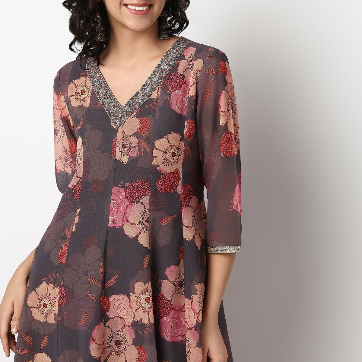 Buy Women Flare Fit Printed Three-Fourth Sleeve Kurta  - Style Union