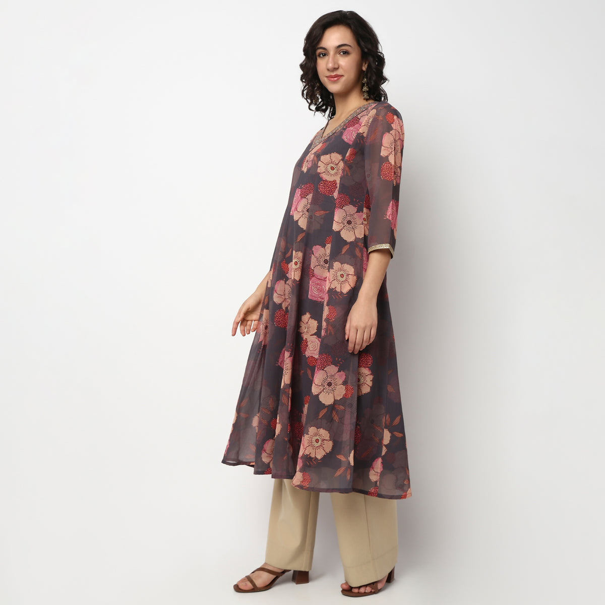Buy Women Flare Fit Printed Three-Fourth Sleeve Kurta  - Style Union