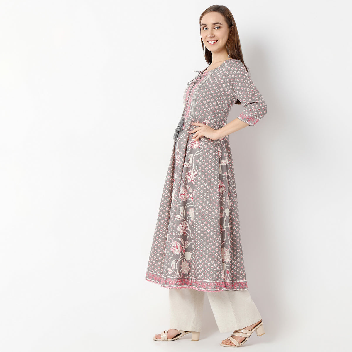 Flare Fit Printed Round Neck Kurta