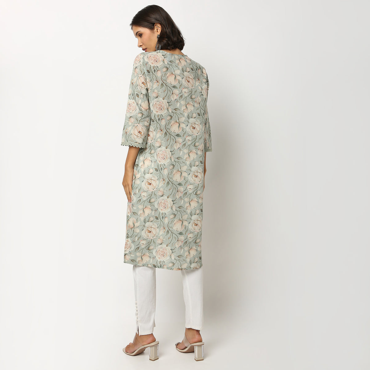 Buy Women Straight Fit Printed Three-Fourth Sleeve Kurta  - Style Union