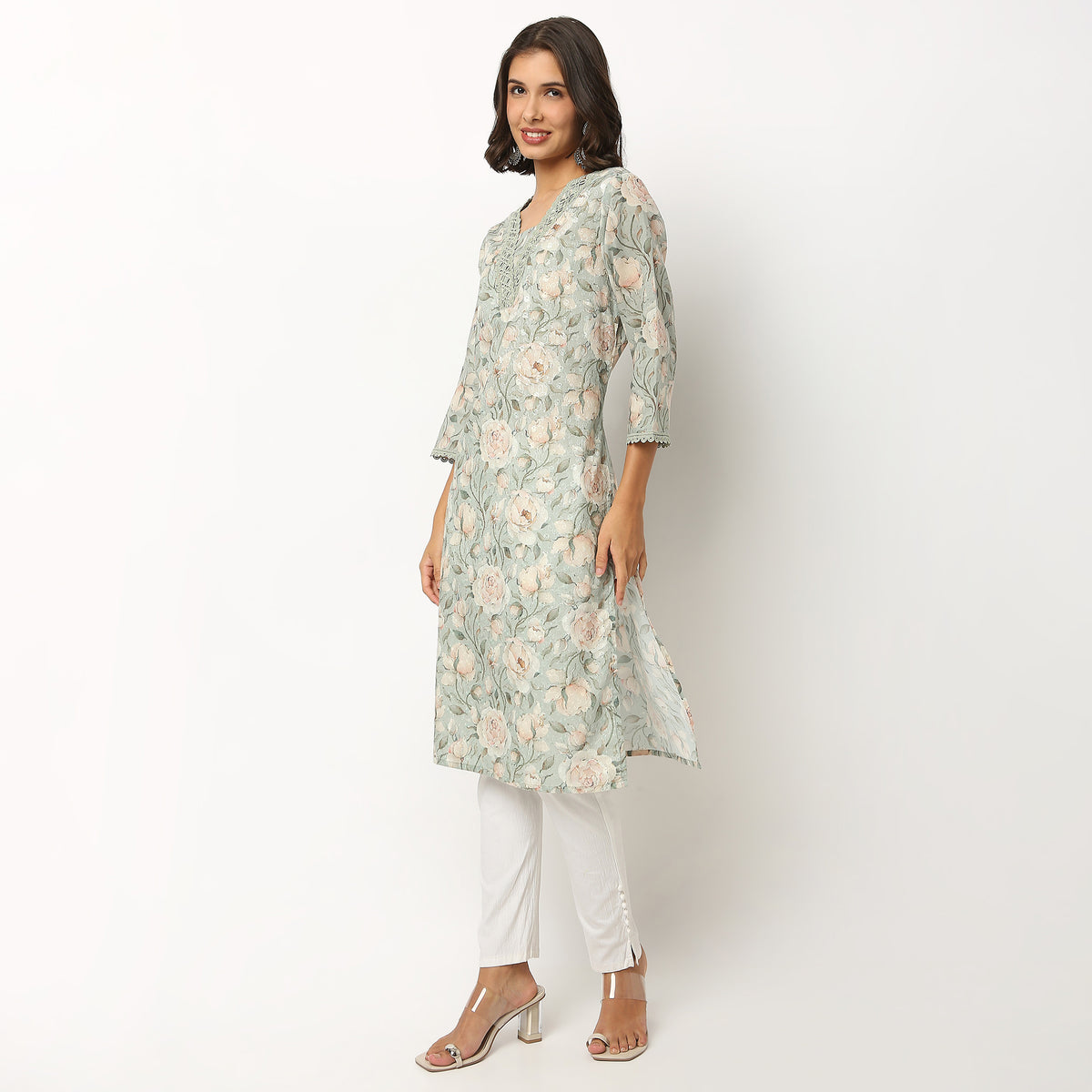 Buy Women Straight Fit Printed Three-Fourth Sleeve Kurta  - Style Union
