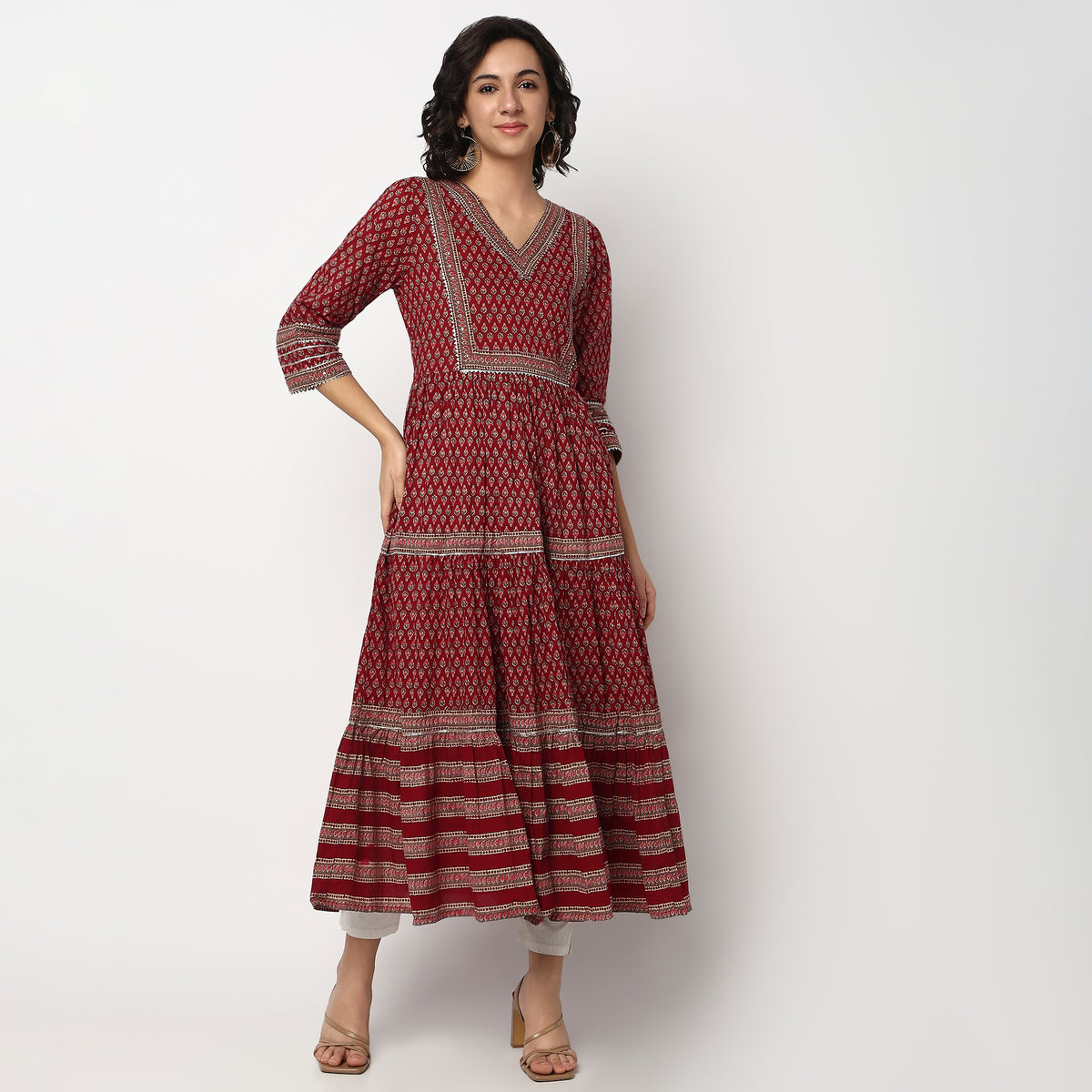 Buy Women Flare Fit Printed Three-Fourth Sleeve Kurta  - Style Union