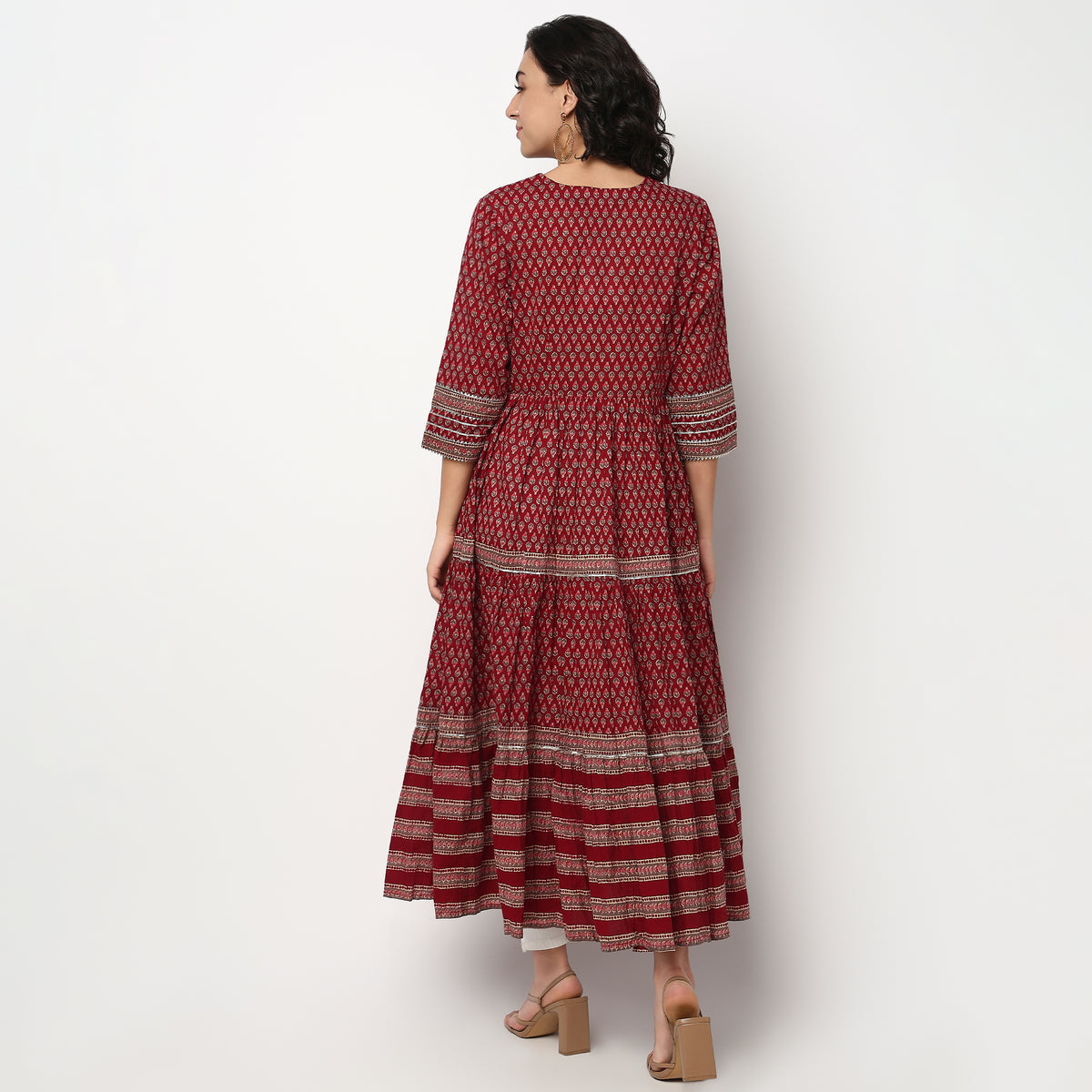 Buy Women Flare Fit Printed Three-Fourth Sleeve Kurta  - Style Union