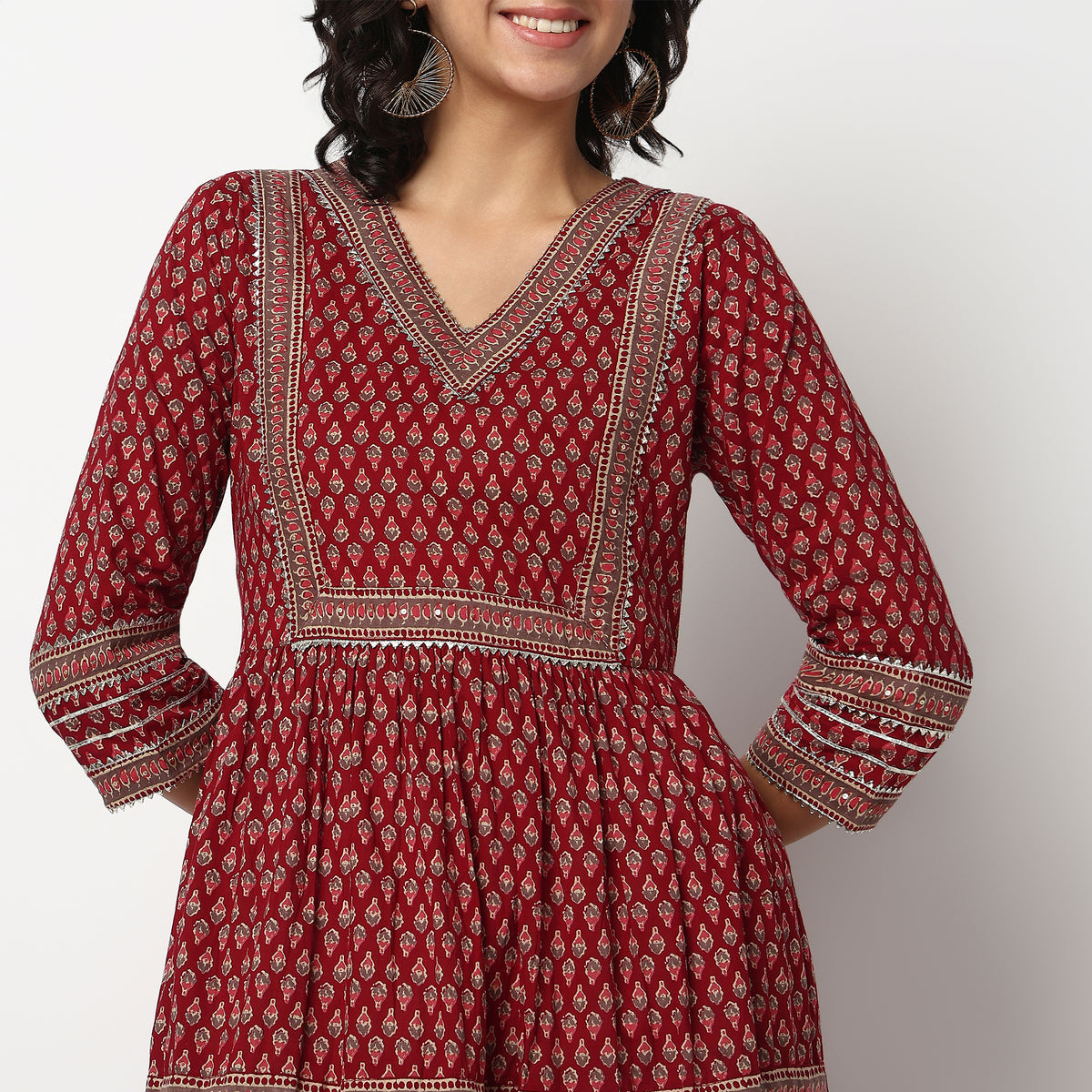 Buy Women Flare Fit Printed Three-Fourth Sleeve Kurta  - Style Union