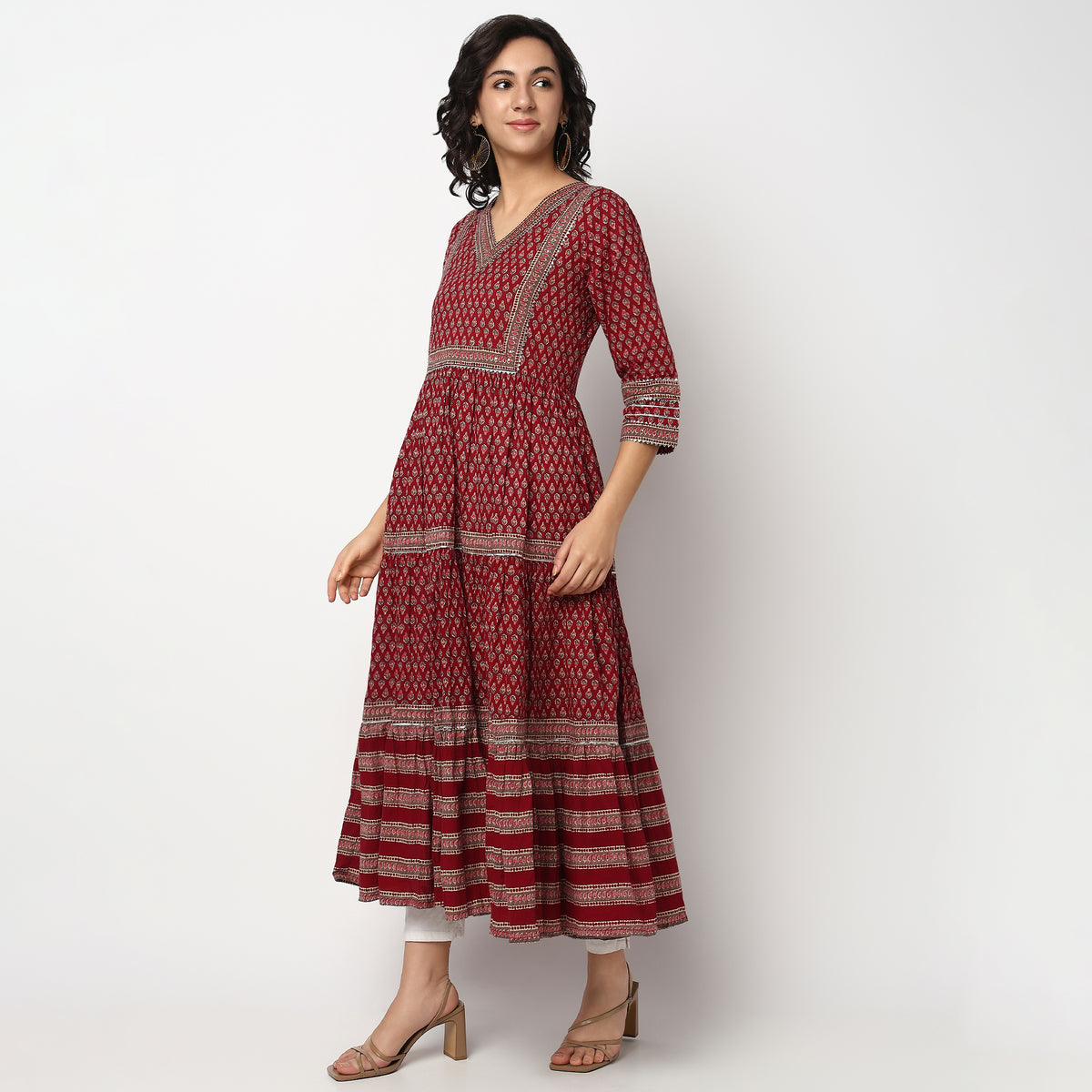 Buy Women Flare Fit Printed Three-Fourth Sleeve Kurta  - Style Union