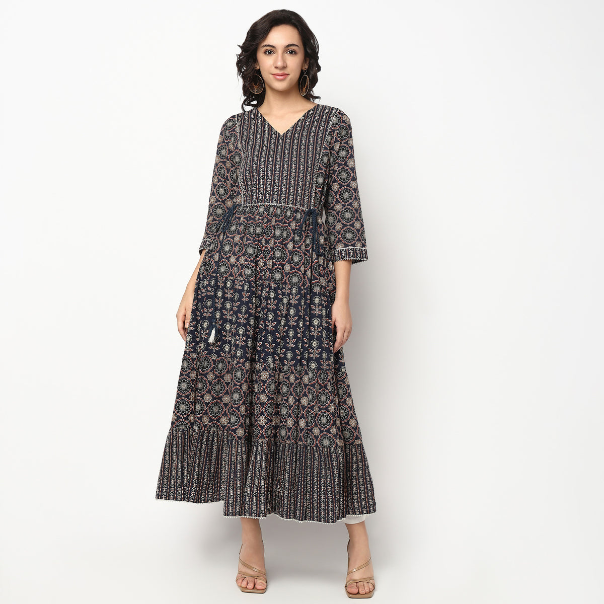 Buy Women Flare Fit Printed Three-Fourth Sleeve Kurta  - Style Union