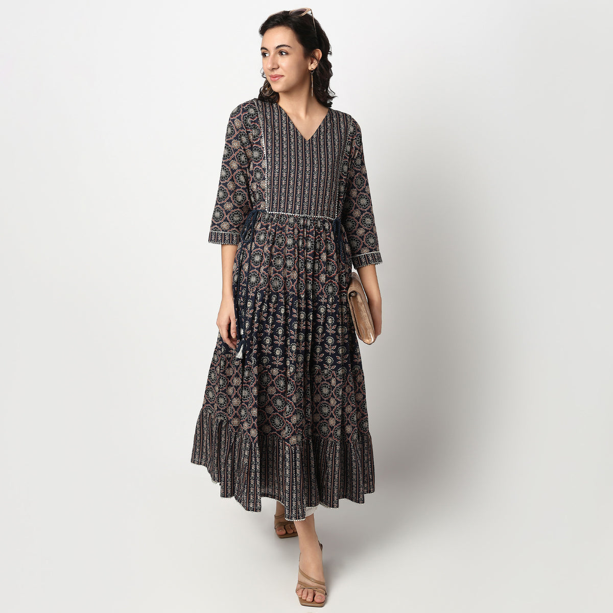 Buy Women Flare Fit Printed Three-Fourth Sleeve Kurta  - Style Union