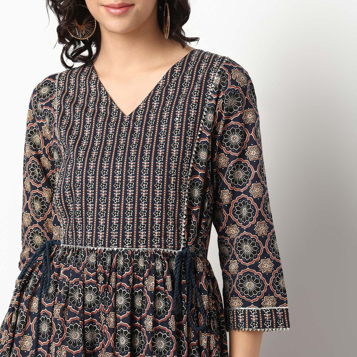 Buy Women Flare Fit Printed Three-Fourth Sleeve Kurta  - Style Union