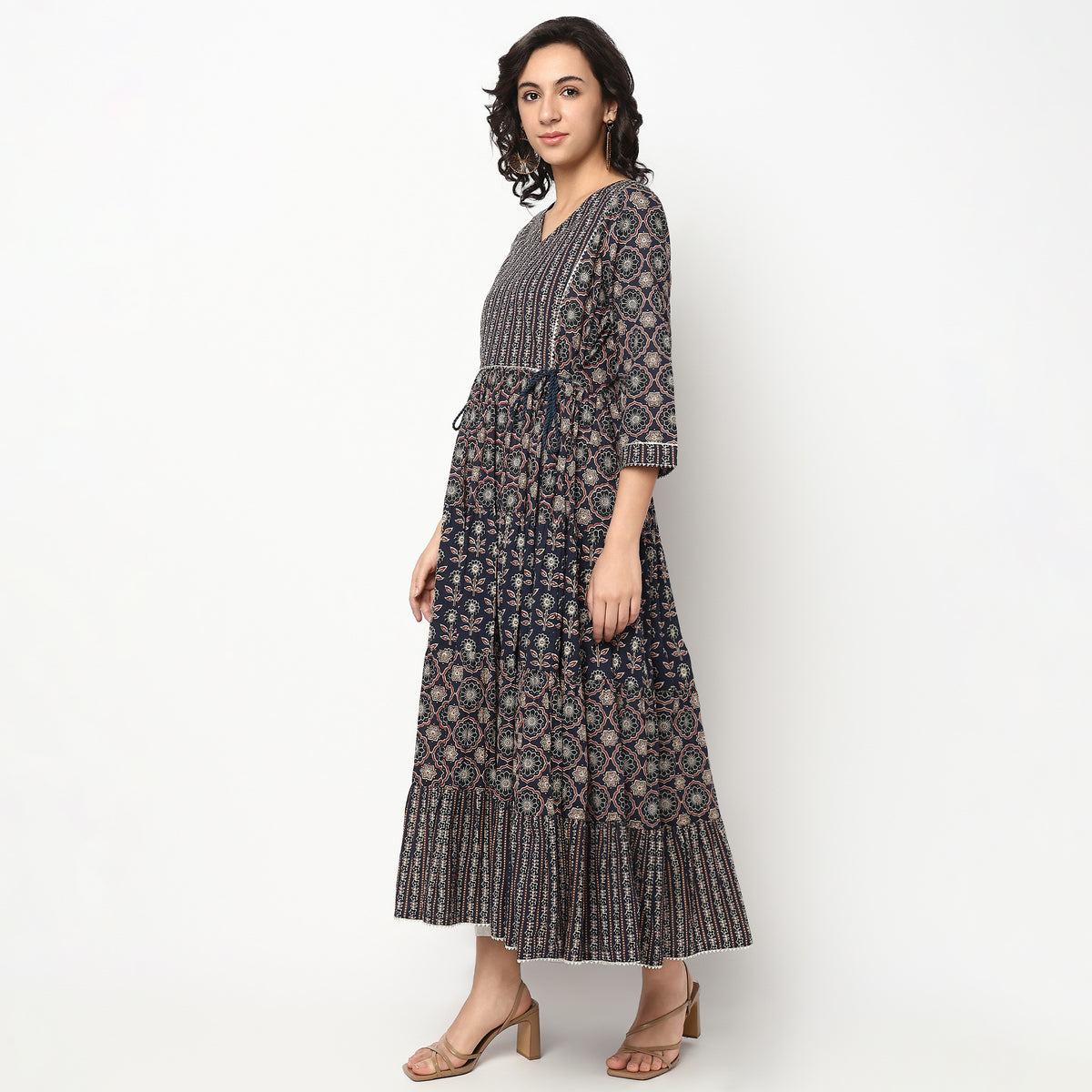 Buy Women Flare Fit Printed Three-Fourth Sleeve Kurta  - Style Union