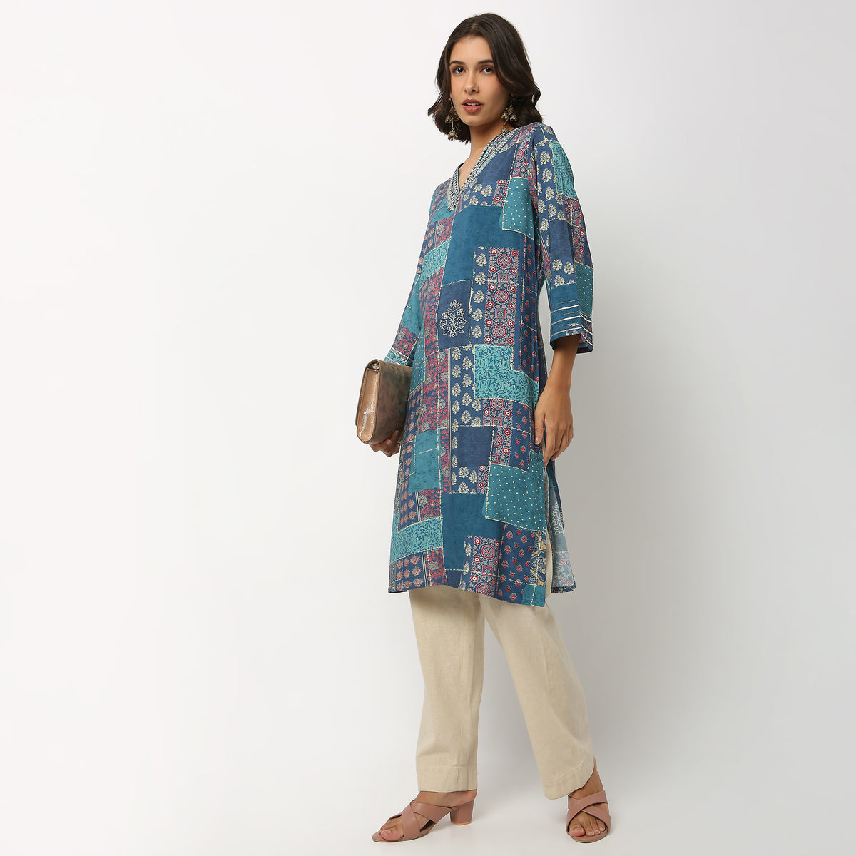 Buy Women Straight Fit Printed Three-Fourth Sleeve Kurta  - Style Union
